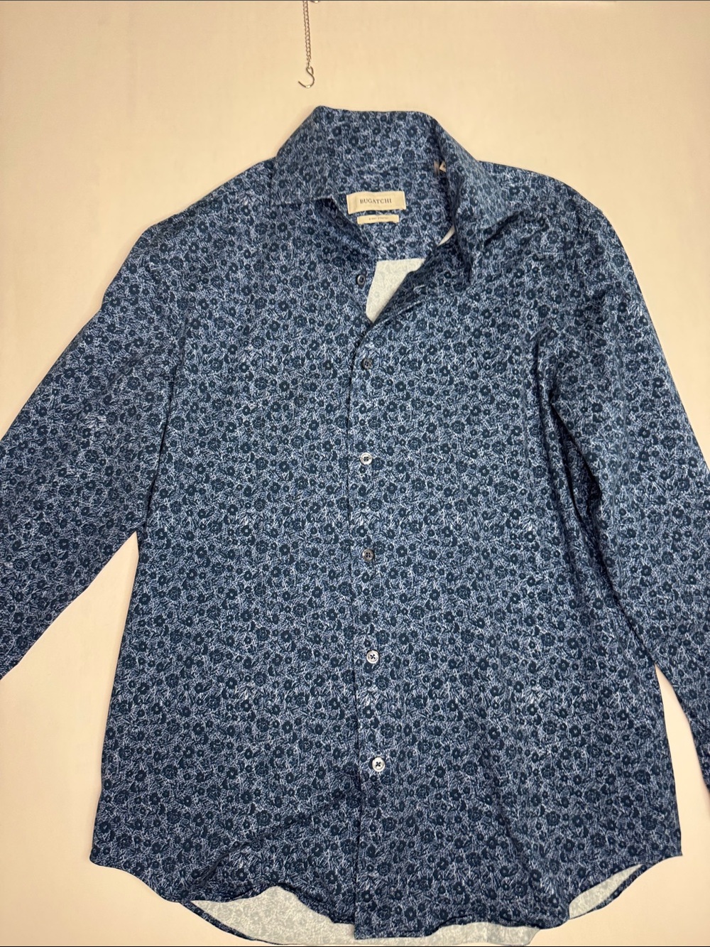 Bugatchi Navy Blue Floral Casual Button-Down Shirt